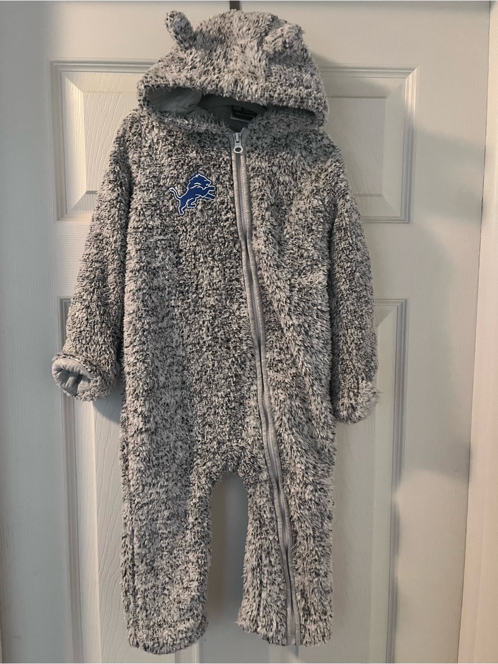 Detroit Lions Gray Fuzzy Baby Romper with Ears 24mth